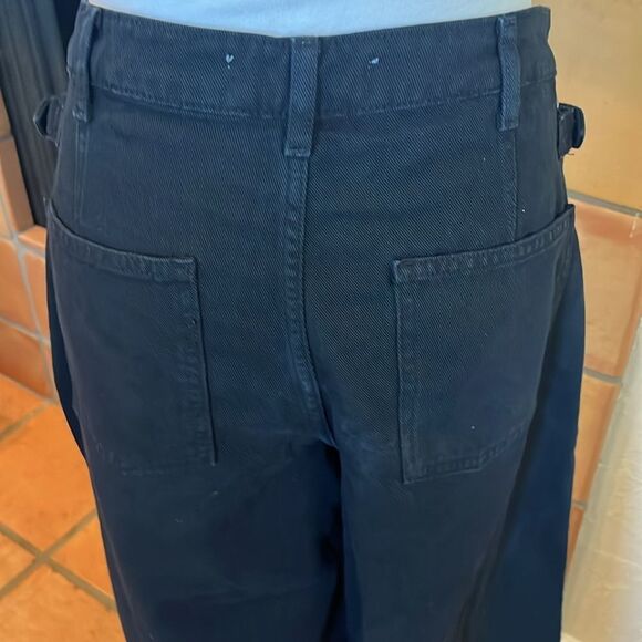 ZARA Black Pleated Side Buckle Wide Leg Crop Jeans, size 4 - Picture 6 of 8